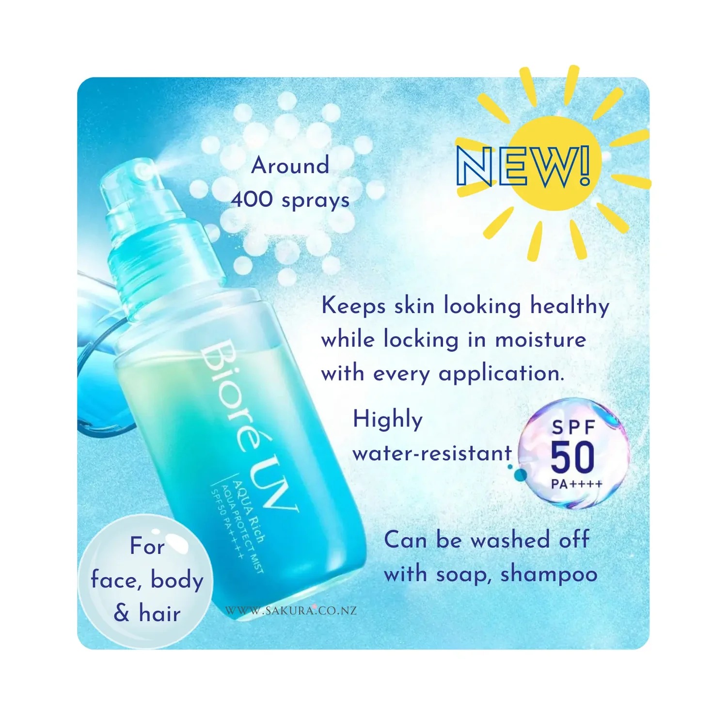 KAO BIORE UV Aqua Rich Aqua Protect Mist SPF50 PA++++ 60ml - Image 6