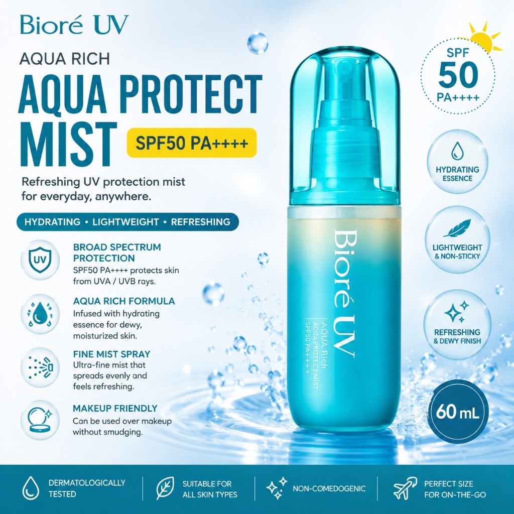 KAO BIORE UV Aqua Rich Aqua Protect Mist SPF50 PA++++ 60ml - Image 3